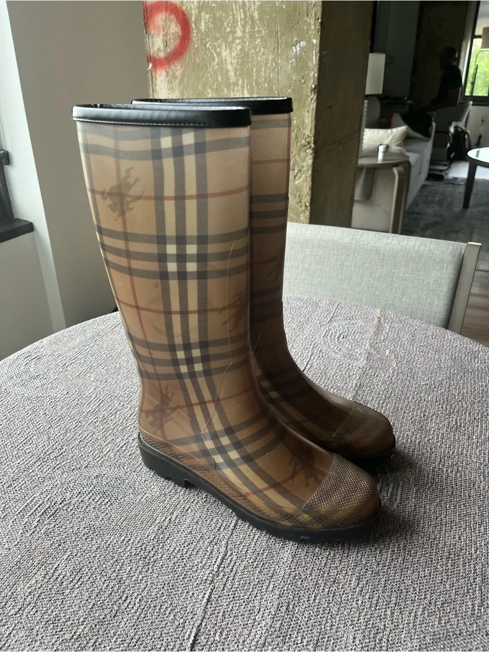 Classic Plaid Women's Tall Rain Boots - Brown